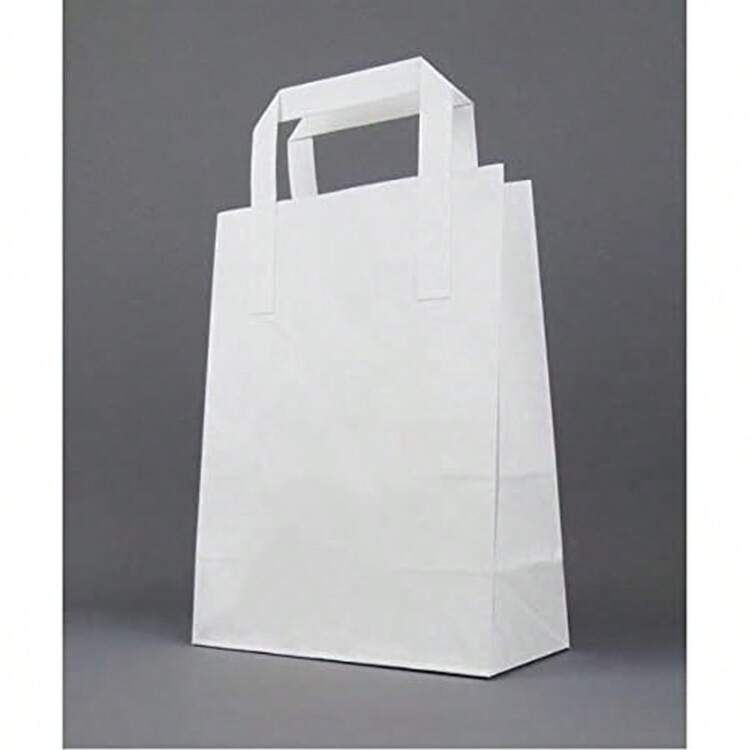 HOT BARGAINS 50 X White Paper Bags With Handles | Takeaway Carriers - White - View 7