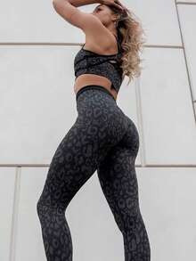 Black Peach Butt Fitness Pants, Leopard Print 7/8 Leggings, Squat Proof High Waist Seamless Yoga Pants