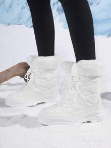 女士冬季户外雪地靴，防滑厚中筒保暖雪地靴 - 白色 - 查看 1