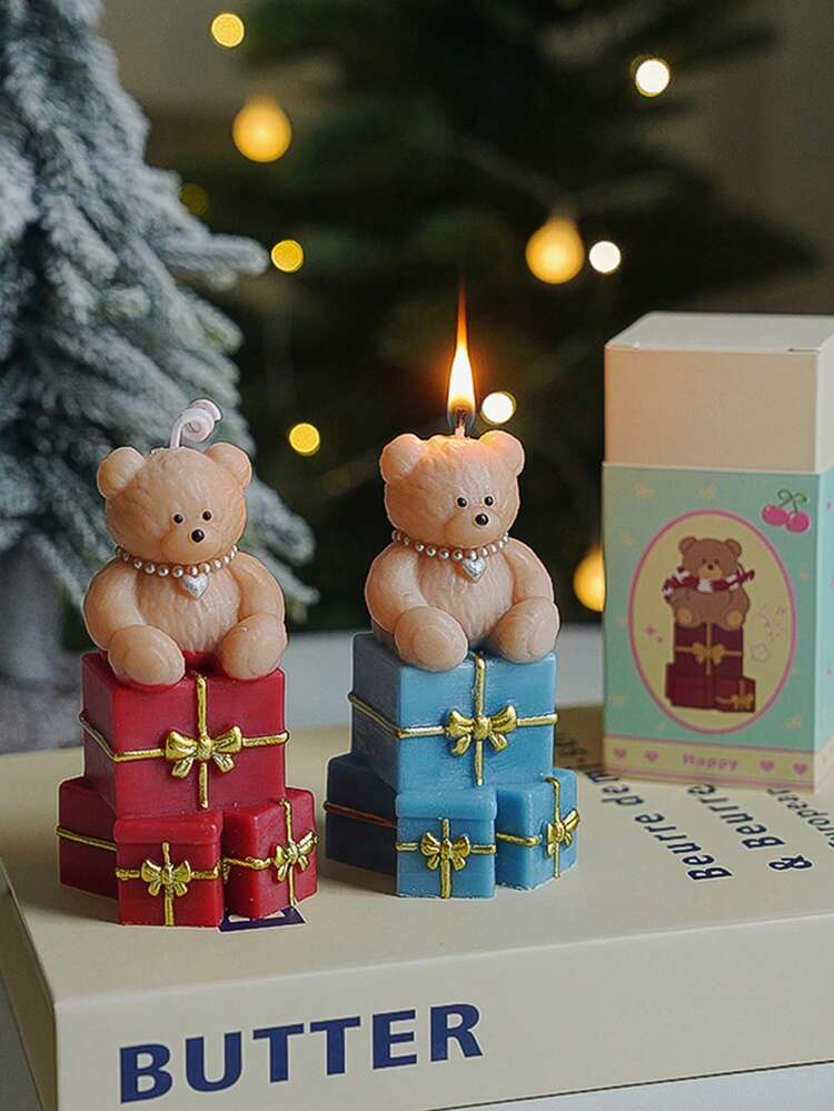 1 件圣诞蜡烛泰迪熊形状装饰蜡烛，手工大豆蜡香薰蜡烛，适用于家居装饰、派对、餐桌、节日礼物、晚餐、活动/派对、放松/冥想、氛围照明、女士礼物、圣诞礼物 - 彩色 - 查看 5