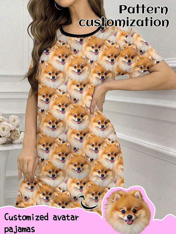 Customized Nightgown, Can Print Any Pattern, Personalized Nightgown With Photo, Funny Customized Image Comfortable Sleepwear. Suitable For Holiday Gifts, Birthdays, Gifts, Personalized, Colorful, Cute, Witty, Unique, Custom, Ideal Boyfriend/Girlfriend Gift, Suitable For Boyfriend, Girlfriend, Family, Friends, Elders, Fashionable For Autumn, Holiday Parties