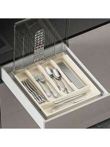 1 件厨房用具收纳盒，餐具收纳盒，带隔层和盖子，塑料防尘架，不含餐具 - 彩色 - 查看 8