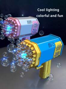 Pistola de burbujas con forma de cohete de 40 orificios mini con efectos de sonido y luz para niños, juguete para soplar burbujas (sin solución de burbujas, sin batería) - Azul - Ver 7