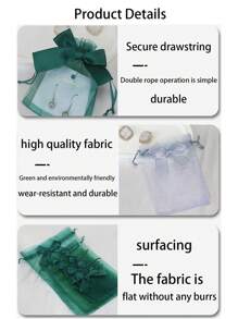 20 件蝴蝶结透明硬质薄纱袋，深绿色蝴蝶结透明软质薄纱袋，3.9x4.7 英寸珠宝袋，玫瑰抽绳袋，婚礼礼品袋，绿色派对礼品袋，圣诞节小礼品袋，返校、生日礼物，房间整理