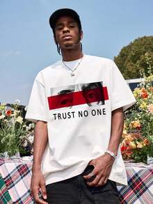 TRUST NO ONE Print Tee Shirt, Tees For Men, Casual Short Sleeve T-Shirt For Summer,Father's Day GiftsMen's Casual Cotton Short Sleeve T-Shirt – Basic Summer Tee For Men (S-XXXL) Cotton , Vintage, Cotton, Cotton Shirts, Graphic Tees, Romwe, Funny T Shirts, Graphic Tees, Western, White Graphic Tees - 白色 - 查看 3