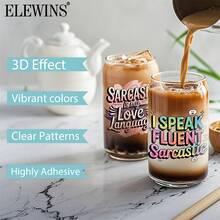 ELEWINS 12pcs Professional Grade UV DTF Cup Wraps For 16oz Tumblers - Funny Quotes Insulated Tumbler Wraps Permanent Scratch-Resistant Transfers For Glass & Mugs - Easy-Peel UV DTF Transfers For Smooth Surfaces - Fits 16oz Cups| Waterproof & Dishwasher Friendly Transfer Paper Craft Supplies( Without Mugs)