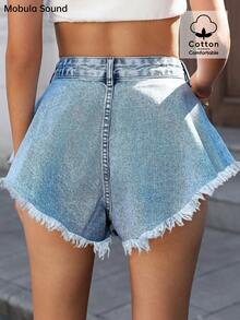 Mobula Sound Sexy Music Festival Versatile Casual Fashion Fringe Y2K Young Academy Student Wide Leg A-Line Denim Shorts For Women, Summer