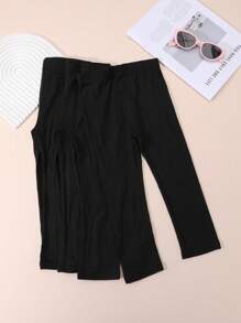 4 Pairs Girls Cute & Simple Cropped Leggings, Suitable For Everyday Wear - Black - View 5