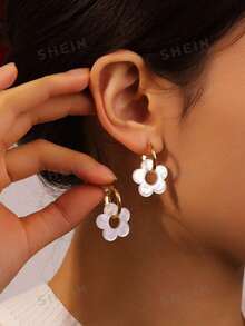 1 对简约奢华亚克力白色镂空花卉耳环，适合女性日常佩戴，礼物 - 白色五花 - 查看 2