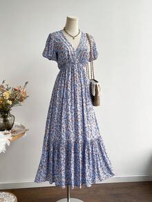 Rusttydustty 网络星期一、圣诞节、万圣节、新年派对穿搭：标准尺码女士拼接V领收腰休闲度假长裙，波西米亚风，适合复活节、海滩、夏威夷、音乐节、热带度假等场合。 - 藍色 - 查看 2