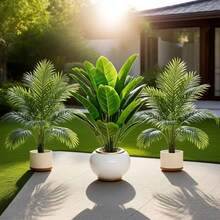 Set de 3 piezas, 36 plantas artificiales de hojas grandes - Adecuadas para uso en exteriores: árboles decorativos de selva tropical, plantas en maceta para interiores/exteriores durante todo el año, decoraciones para bodas y hoteles, estilo de árboles artificiales para jardín y terraza, Día de la Bastilla, Día de los Abuelos, Eid Al-Fitr, Decoraciones del Día de la Independencia, plantas verdes resistentes a los rayos UV, requisitos de bajo mantenimiento