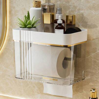 1 件透明防水纸巾架，壁挂式卫生纸纸巾盒收纳盒，浴室配件浴室装饰秋季装饰