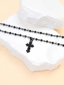 Cuiwrgrs 2pcs Dark Vintage Cross Chain Pendant Necklace - Black - View 5