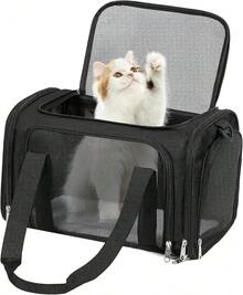 TSA-Approved Foldable Pet Backpack (Suitable For All Kinds Of Pets, Maximum Weight 15 Pounds) | Soft-Sided Travel Backpack, Suitable For Small/Medium-Sized Pets | 15.7 Inches X 10.2 Inches X 10.2 Inches - Suitable For Air Travel And Car Trips - màu đen - Xem 1