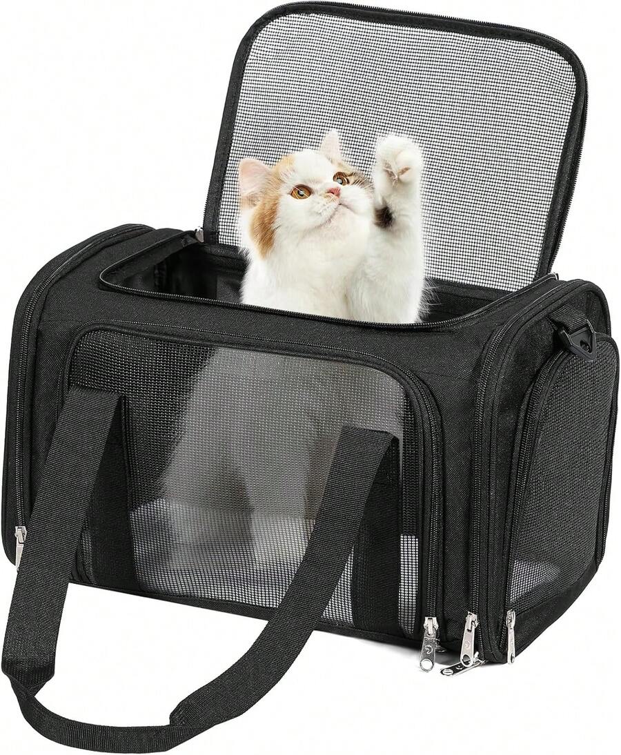 TSA-Approved Foldable Pet Backpack (Suitable For All Kinds Of Pets, Maximum Weight 15 Pounds) | Soft-Sided Travel Backpack, Suitable For Small/Medium-Sized Pets | 15.7 Inches X 10.2 Inches X 10.2 Inches - Suitable For Air Travel And Car Trips - màu đen - Xem 1