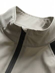 1 pieza Traje de rana con múltiples bolsillos para hombre, sudadera con cremallera de retazos para deportes al aire libre, pesca con cuello alto, parte superior con diseño de retazos destacado - Caqui - Ver 10