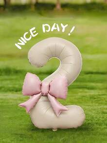 2个40英寸特大号米白色数字铝箔气球，带粉色蝴蝶结，适合生日派对装饰、周年庆典等场合。 - 奶油白 - 查看 6