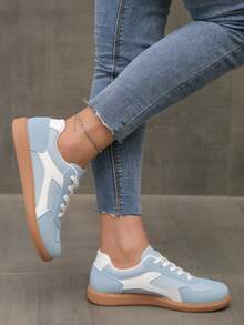 Women's Multifunctional Fashion Casual Shoes, Lightweight, Comfortable, Non-Slip Lace-Up Round Toe Rubber Sole Casual Sneakers, Sky Blue - Baby Blue - View 2
