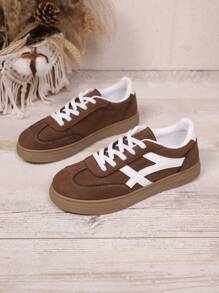 New Casual Sports Shoes, Fashion Versatile Suede-Like Lace-Up Women Sneakers, Student Shoes