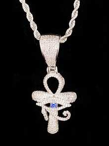 DUBSS 男士镶钻眼睛安卡十字架项链吊坠，5A级立方氧化锆嘻哈饰品 - Cross - 查看 4