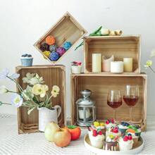 Large Wooden Crates Set Of 4 Decorative Storage Box With Handles, Rustic Torched Brown Farmhouse Wooden Crates For Display, Organizer Container Baskets Box For Kitchen, Pantry, Bedroom 18D110B4EF1BDABB0F22F-YTB