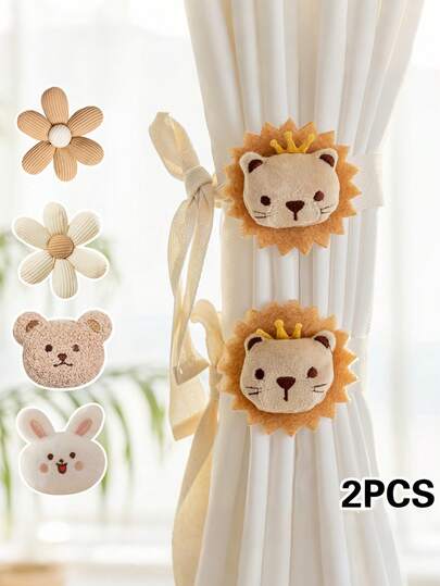 2pcs Cute Cartoon Animal Curtain Ties, Modern Minimalist Style Creative Animal Design Curtain Holders, Adjustable No-Drill Curtain Fasteners, Suitable For Living Room, Youngsters' Room Home Decor, Adds A Warm Touch To Your Home