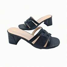 WOMAN KEY Women's Retro Woven Thick Heel Sandals, Summer Fashion Slide Slippers, Versatile For Young People Commuting - Black - View 4