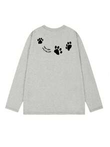 Women's Loose Fit Cartoon Print Long Sleeve Cotton T-Shirt, Versatile For Spring And Autumn - Light Gray - View 4