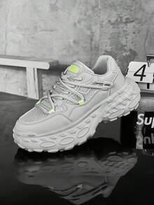 Men's Personalized Grey Patchwork Fashion Versatile Double Shoelace Niche Casual Sports Shoes, Street Style Comfortable Front Lace-Up Couple Running Shoes With Octopus Foot Design - Grey - View 3