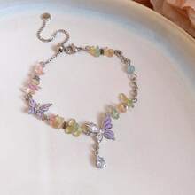 1 Piece Colorful Crystal  Butterfly Titanium Steel Necklace Forest Style Super Fairy Sweet Exquisite Versatile Jewelry Suitable For Vacation Party Banquet And Other Occasions - 手鍊-彩色 - 查看 7