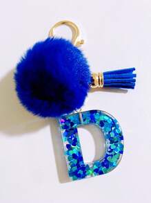 1个字母首字母钥匙扣，可爱毛绒球钥匙圈，可挂在包包、背包、汽车上，是送给女性和女孩的绝佳礼物。这款钥匙扣饰有闪亮的树脂，可用作钱包和手提包的配饰，带有流苏，字母首字母从A到Y。 - 藍色 - 查看 13