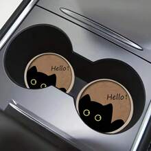 2 件猫咪汽车杯架，2.8 英寸圆形装饰性汽车杯垫，家用和汽车饮料杯垫，男女通用汽车内饰配件，装饰性杯垫，适合作为节日和生日送给家人和朋友的礼物 - 彩色 - 查看 8