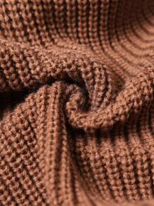 大码休闲圆领蝴蝶结撞色针织套头衫 - 棕色 - 查看 6