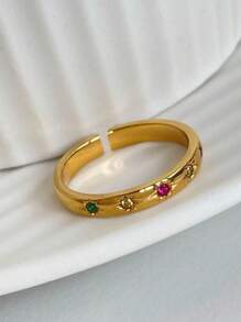 2件套彩色立方氧化锆镀金防水星形戒指套装，珠宝礼品