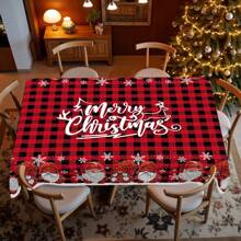 1 pieza Mantel de poliéster con tema navideño, diámetro redondo de 145cm (57.08 pulgadas), rectangular de 140x180cm (55.11 pulgadas x 70.87 pulgadas), mantel con gnomos navideños y cuadros escoceses rojos, decoración central de mesa navideña, decoración para ambiente de fiesta navideña y reunión familiar