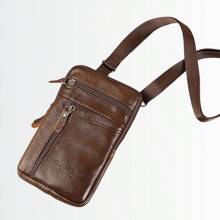 真皮腰包男士手机包可佩带户外运动单肩小包商务斜挎包，主包结构采用拉链开口，内含主包插片。黑色和棕色可选。尺寸：21cm * 13cm * 2cm。 - 彩色 - 查看 4