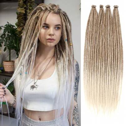 1/2/4 Packungen (10/20/40 Stränge) dünne 0,6 cm handgemachte Hip-Hop Stil Dreadlocks Extensions 613 Farbverlauf blond 18 und 24 Zoll Synthetik hitzebeständige Perücken vorverspannte Haarverlängerungen Flechthaare