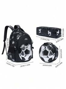 3件套足球迷必备套装大容量足球、恐龙、美人鱼尾巴、猫咪、独角兽、心形图案背包防水保温午餐袋3）便携式多功能铅笔盒。采用耐用涤纶制成，侧袋，多层内部设计，容量大，适合放置水瓶或雨伞。