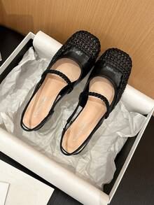 Xin Jing Shoes 秋冬女士编织圆头粗跟穆勒鞋，休闲及办公场合皆宜，优雅玛丽珍鞋款，派对必备 - 黑色 - 查看 8