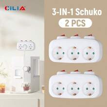 CILIA 1/2pcs EU Plug Adapter With 3 Sockets & 3 Individual Switches - 250V/16A White Power Strip ,Dorm Room Essentials College