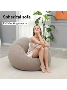 LIPETY Inflatable Flocked Spherical Sofa, Inflatable Lounger With Air Pump, Bean Bag For Adults, Foldable, Portable Inflatable Armchair For Cinema, Outdoor, Bedroom, Reading, Camping (Coffee) - 咖啡色 - 查看 5