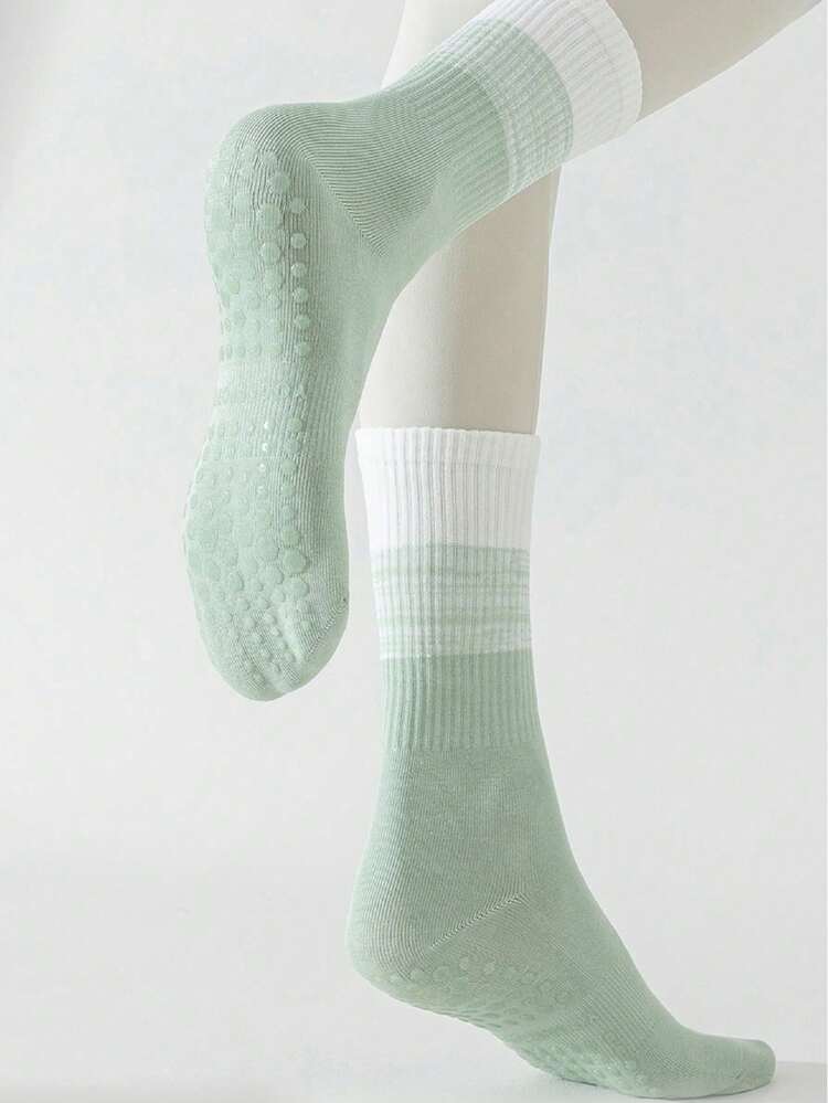 5 双女式渐变瑜伽普拉提运动袜，硅胶防滑舞蹈袜，适合室内健身有氧运动跑步弹力运动带抓地力配套运动服瑜伽裤中筒袜 - 彩色 - 查看 8