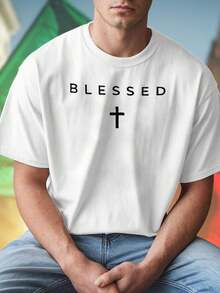 BLESSED Cross T Shirt Uomo Moda Casual Maglietta Stile Streetwear Elegante Cotone Alta Qualità Comfort Regalo Originale Outfit Fitness Offerta Speciale
