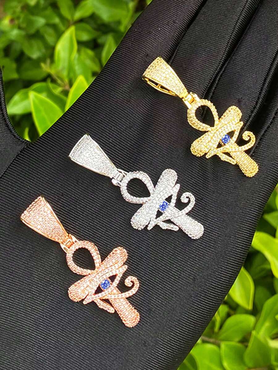 DUBSS 男士镶钻眼睛安卡十字架项链吊坠，5A级立方氧化锆嘻哈饰品 - Cross - 查看 1