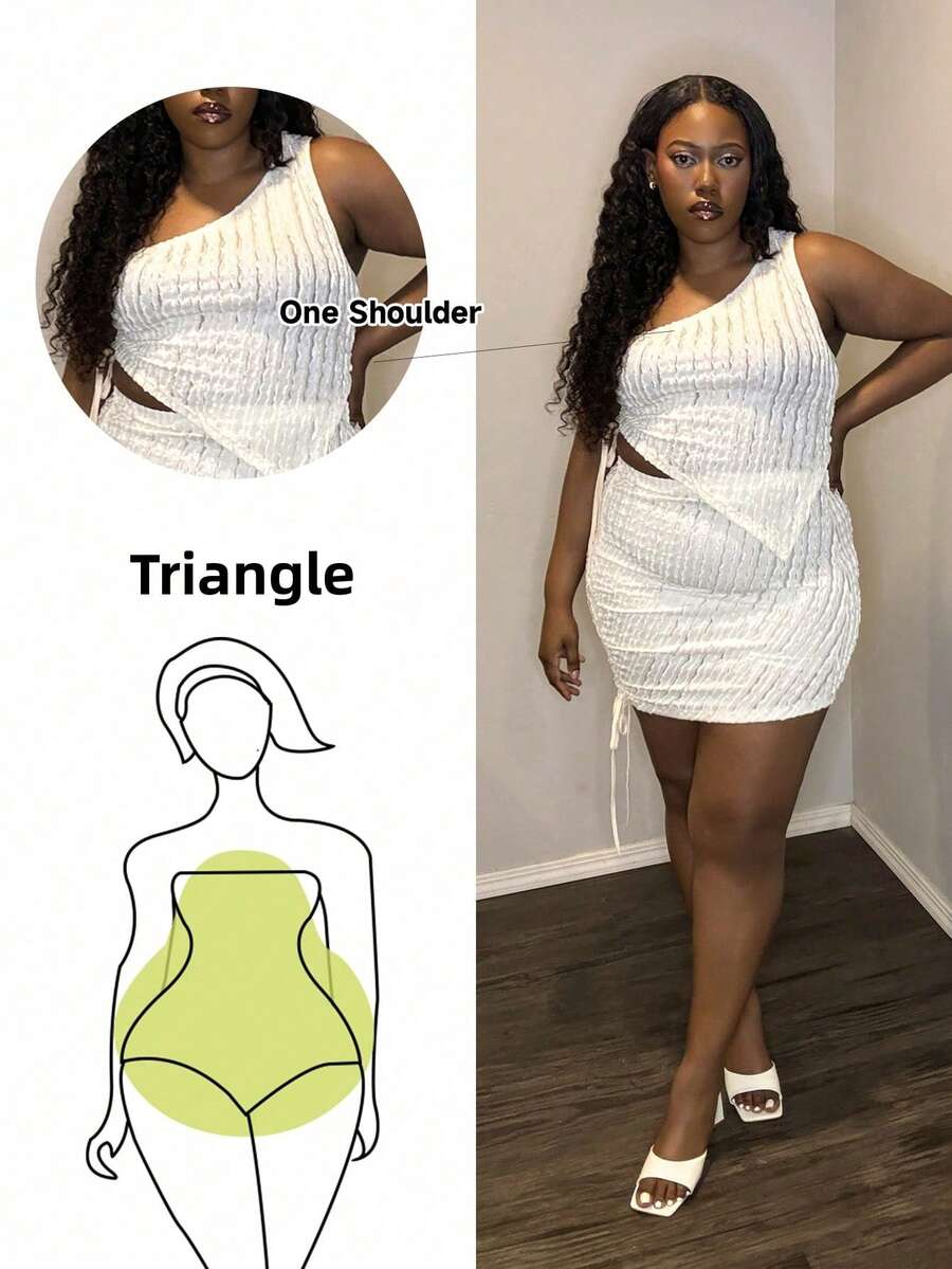 Truni 大码女式青柠绿纯色夏季度假纹理材质无袖不对称下摆背心抽绳设计短裙两件套乡村音乐会服装 - 青檸色 - 查看 1