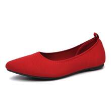 Knit Flats - Pointed Toe Knitted Flats - Solid Color, Slip On, Breathable - Casual, Everyday Wear - Women - Comfortable, Stylish, Versatile - Effortless Style, All Day Comfort - 紅色 - 查看 2