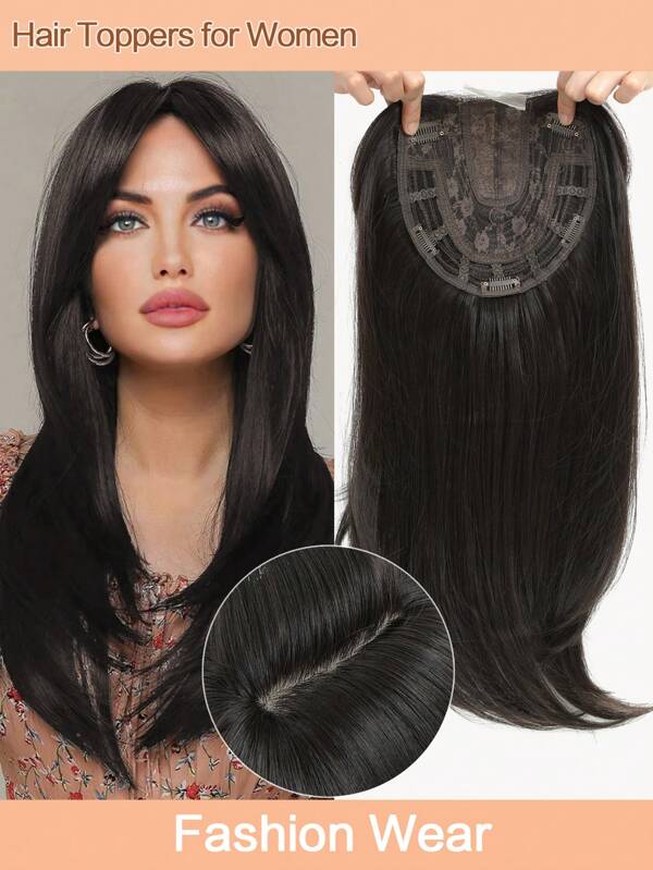 Hair Toppers For Hair Loss 18inch Hair Pieces For Women 6.5X6.5 Inch Hair Topper Adding Extra Hair Volume, Black Brown Straight Hair Toppers For Women