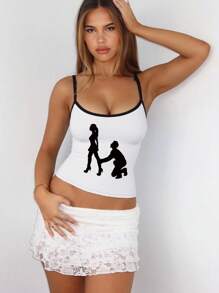 LOVE JOYY 女款新款 Y2K 美学撞色吊带背心，适合夏季日常穿着 - 白色 - 查看 5