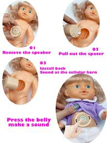 26厘米逼真娃娃，可小便和喝水，带4种音效，包含奶瓶和奶嘴，粉色小床，儿童过家家玩具礼物（服装图案随机） - 粉紅色(衣服印刷圖案隨機發 - 查看 4