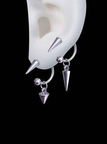 1 对锥形吊坠尖刺耳环哥特式朋克摇滚风格耳圈不锈钢螺旋穿孔耳钉适合男士